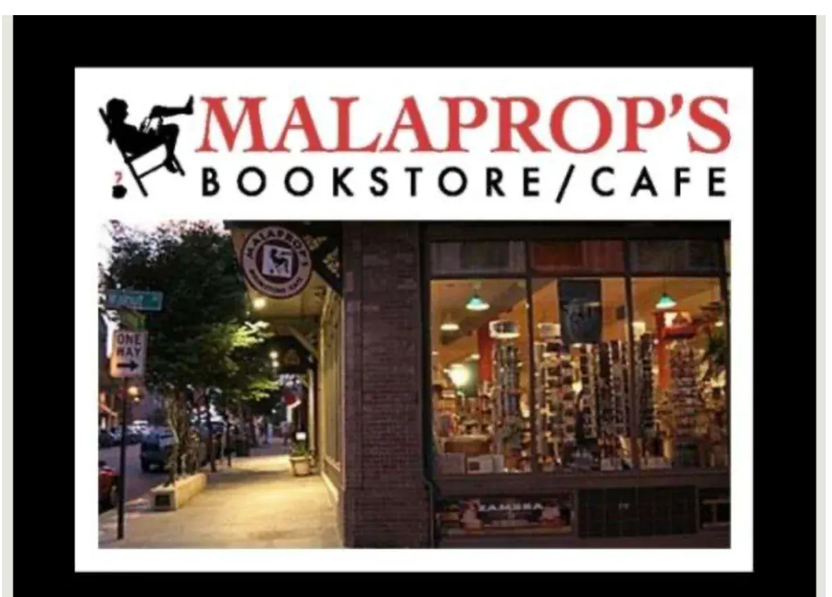 Malaprop's Bookstore and Cafe logo and storefront