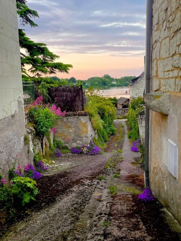 A flower-lined path beside the family home
