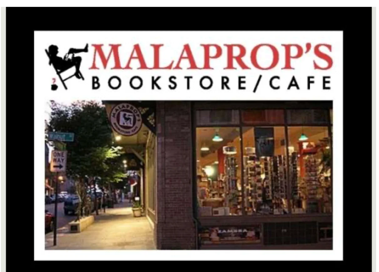 Malaprop's Bookstore and Cafe logo and storefront